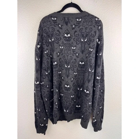 Cakeworthy‎ x Disney Haunted Mansion Cardigan Gray Spooky Eyes Knit Sweater Sz L - Picture 5 of 9